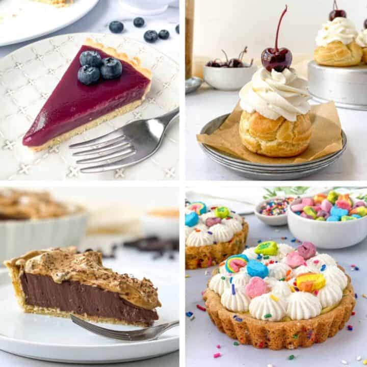 Collage of desserts that use egg yolks.