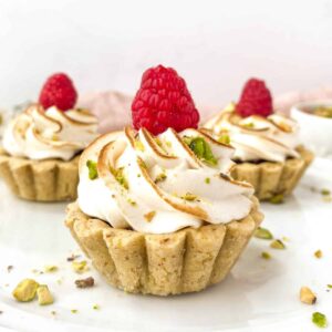 close up of Raspberry Pistachio Tartlet