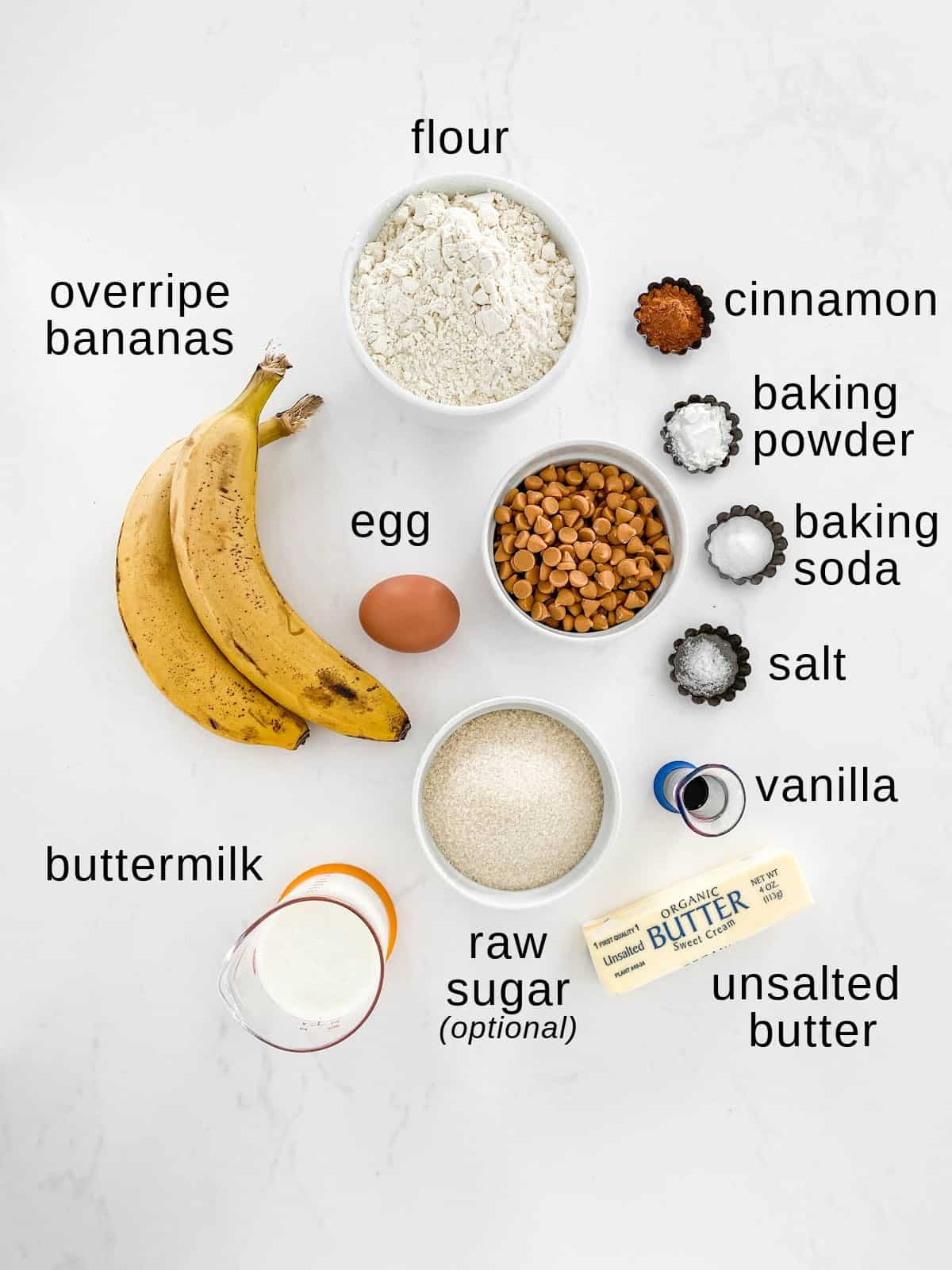 Butterscotch Banana Muffins ingredients.