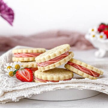 Strawberry Cream Cheese Cookies on white plate.