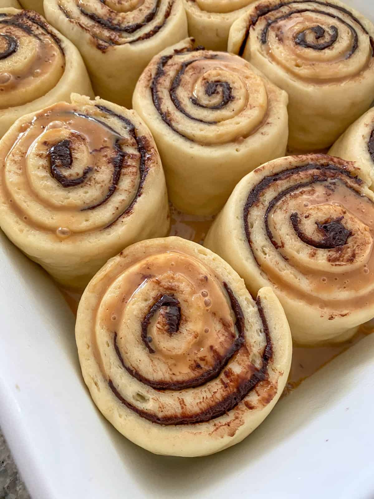 Unbaked chocolate and dulce de leche rolls.