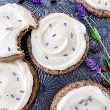 Closeup of Honey Lavender Latte Cookies on a pan.