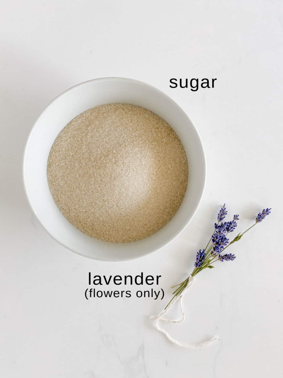 Lavender Sugar ingredients on a white background.