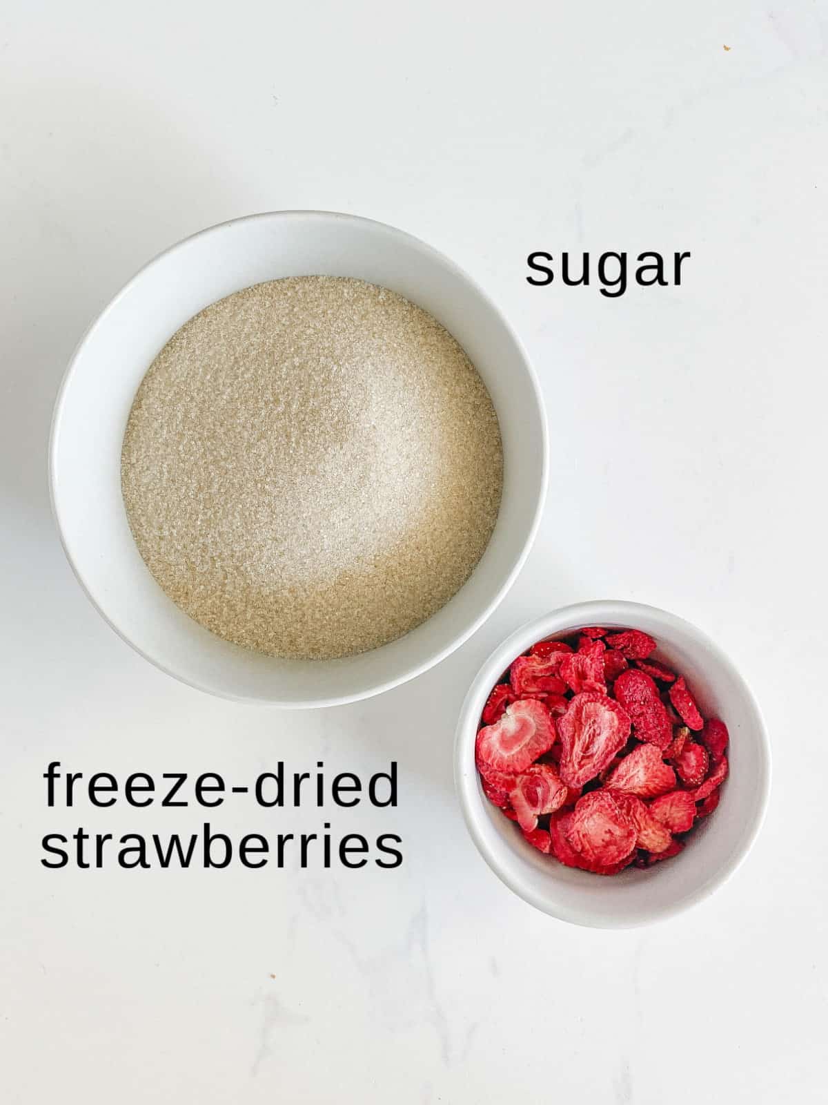 Strawberry Sugar ingredients on a white background.