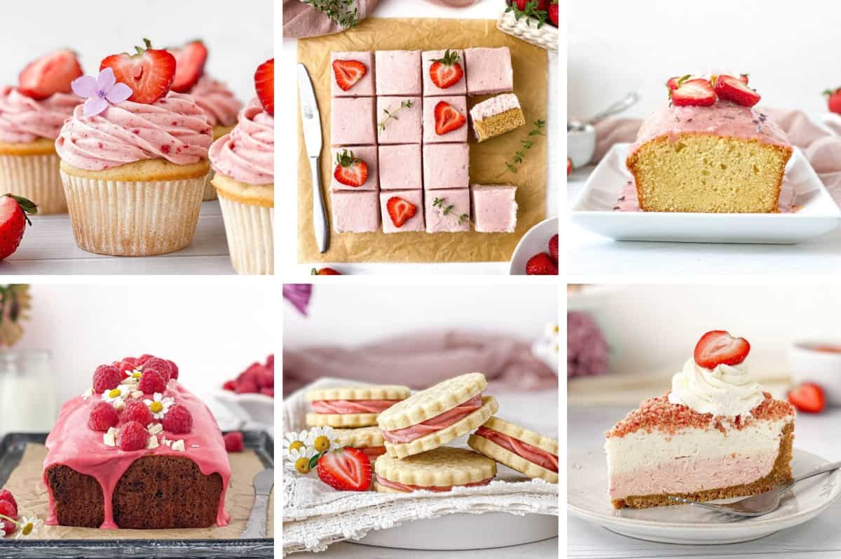 Collage of Pink Desserts.