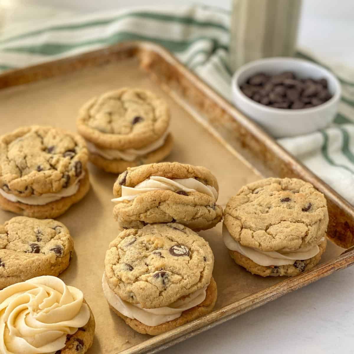Bailey's Chocolate Chip Cookies on a baking sheet.