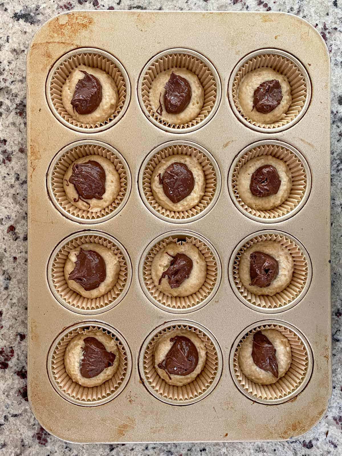 Making Nutella Muffins, step 3.