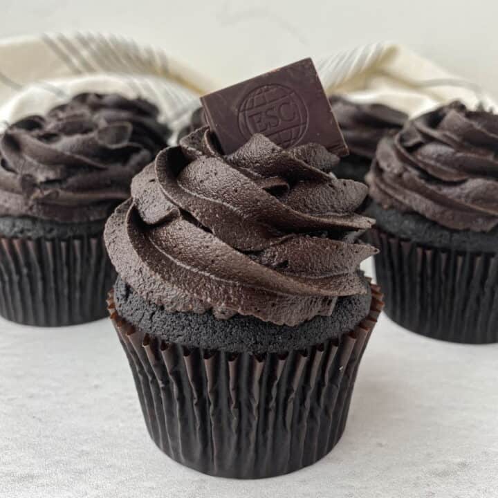 Black Velvet Cupcakes on a white background.